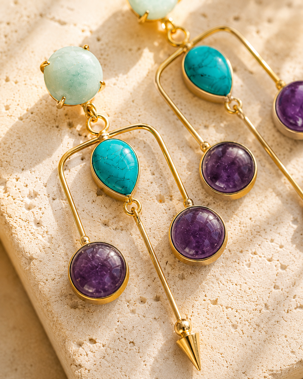 Amazonite, Purple Amethyst Earrings