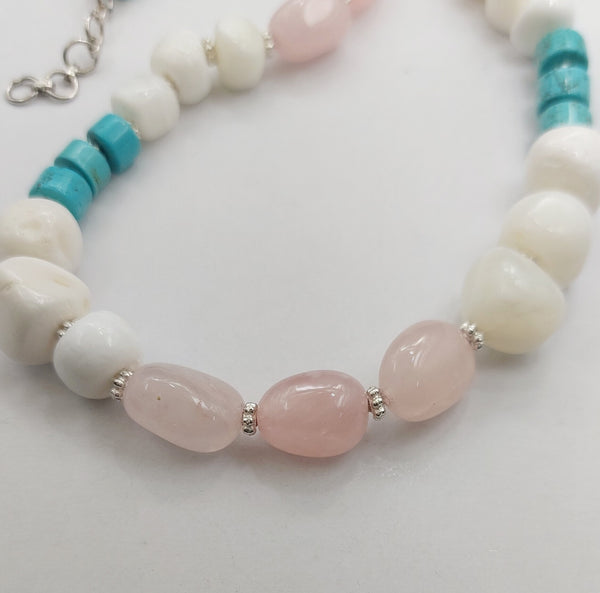 Rose-Coral-Turquoise Necklace