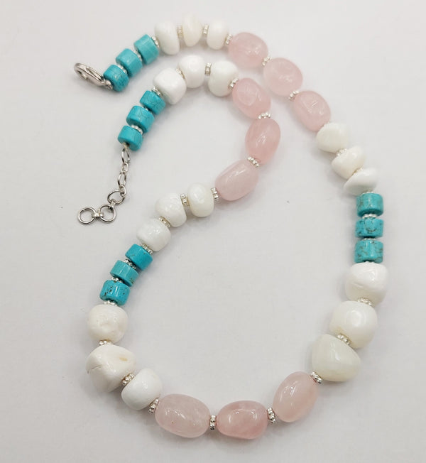 Rose-Coral-Turquoise Necklace
