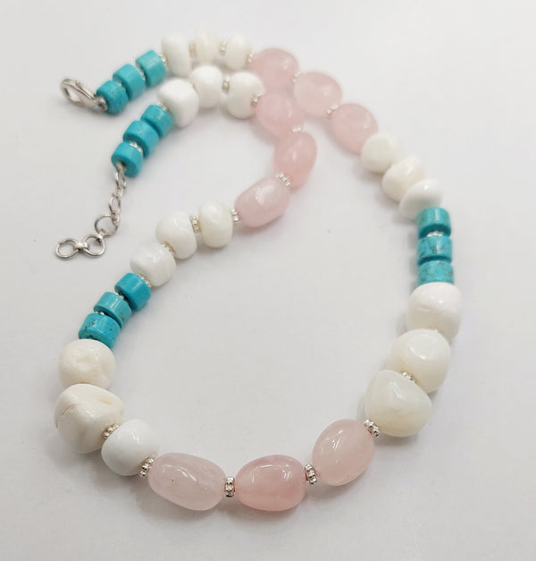 Rose-Coral-Turquoise Necklace