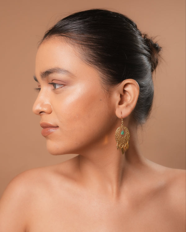 Hammered Green-Onyx Fancy Ear-rings