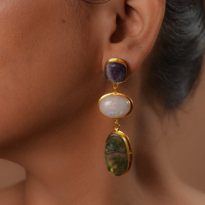 Moonstone-Moss Agate Danglers