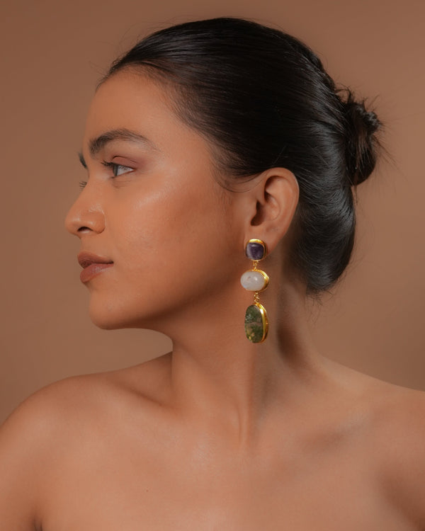 Moonstone-Moss Agate Danglers