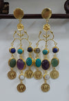 MULTI GEM COIN EARRING