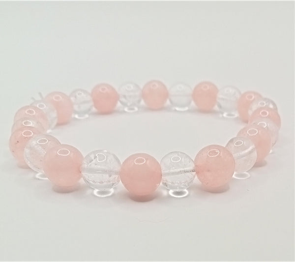 ROSE QUARTZ & ROCK CRYSTAL BEAD BRACELET