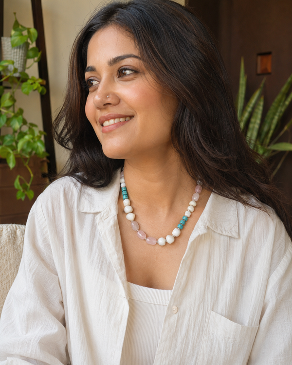 Rose-Coral-Turquoise Necklace