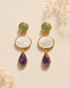 Aventurine Quartz, Mother of Pears, Purple Amethyst Earrings